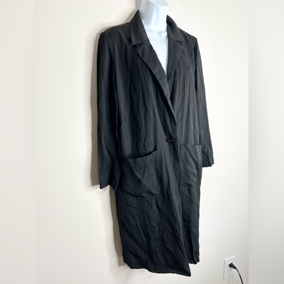 Aritzia Wilfred Free Long Blazer Trench Coat Jacket Lightweight Black Satin S - Picture 13 of 13